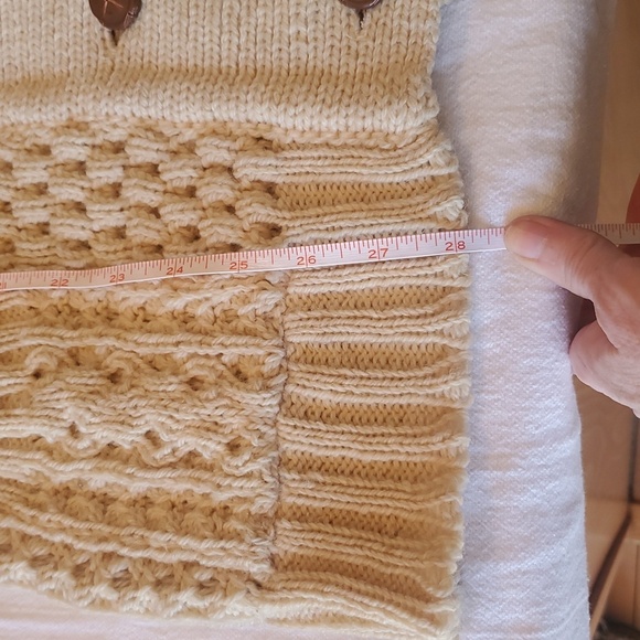 Vintage Wool Cable Knit Cream Leather Wrapped Sz. M Cardigan - Picture 8 of 12